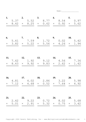 Two Decimal Problem Set BL Multiplication Worksheet