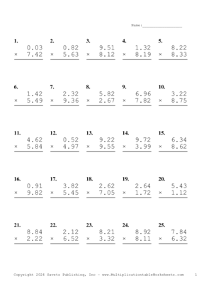 Two Decimal Problem Set BN Multiplication Worksheet