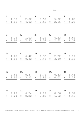 Two Decimal Problem Set BO Multiplication Worksheet