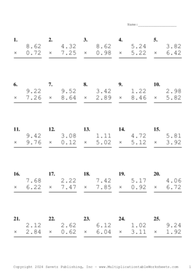 Two Decimal Problem Set BP Multiplication Worksheet