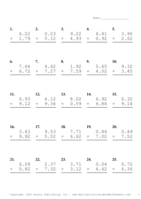 Two Decimal Problem Set BQ Multiplication Worksheet