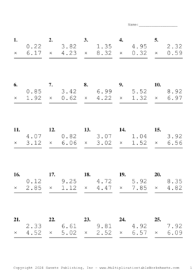 Two Decimal Problem Set BR Multiplication Worksheet