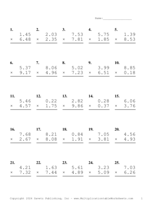 Two Decimal Problem Set BV Multiplication Worksheet