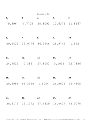 Two Decimal Problem Set BV Answers