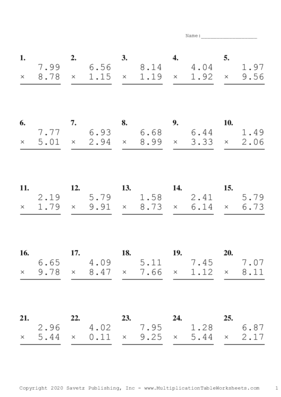 Two Decimal Problem Set D Multiplication Worksheet