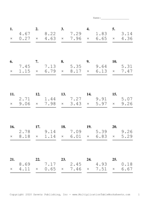 Two Decimal Problem Set E Multiplication Worksheet