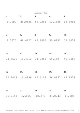 Two Decimal Problem Set E Answers