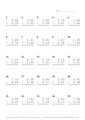 Two Decimal Problem Set F Multiplication Worksheet