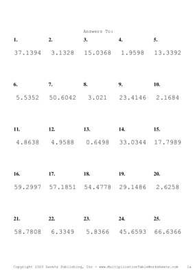 Two Decimal Problem Set F Answers