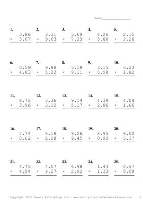 Two Decimal Problem Set G Multiplication Worksheet