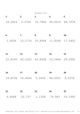 Two Decimal Problem Set H Answers