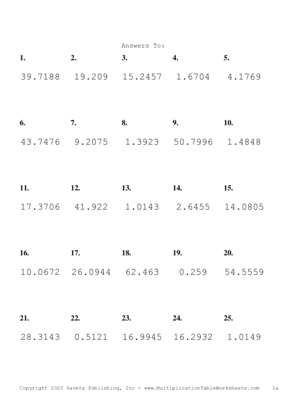 Two Decimal Problem Set J Answers