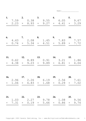 Two Decimal Problem Set K Multiplication Worksheet