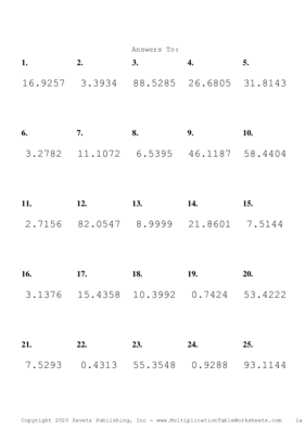 Two Decimal Problem Set K Answers