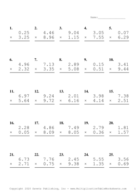 Two Decimal Problem Set L Multiplication Worksheet