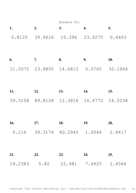 Two Decimal Problem Set L Answers