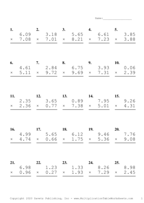 Two Decimal Problem Set M Multiplication Worksheet