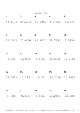 Two Decimal Problem Set M Answers