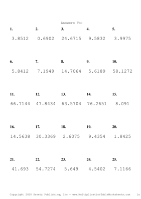 Two Decimal Problem Set N Answers