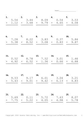 Two Decimal Problem Set O Multiplication Worksheet