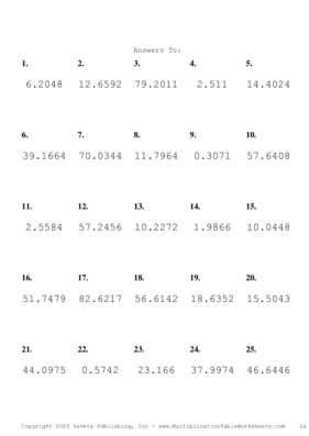 Two Decimal Problem Set O Answers