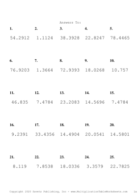 Two Decimal Problem Set P Answers