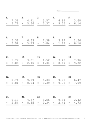 Two Decimal Problem Set Q Multiplication Worksheet