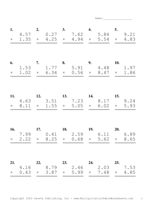 Two Decimal Problem Set R Multiplication Worksheet