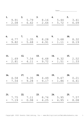 Two Decimal Problem Set S Multiplication Worksheet