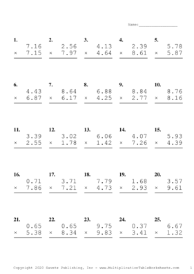Two Decimal Problem Set T Multiplication Worksheet