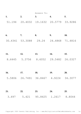 Two Decimal Problem Set T Answers