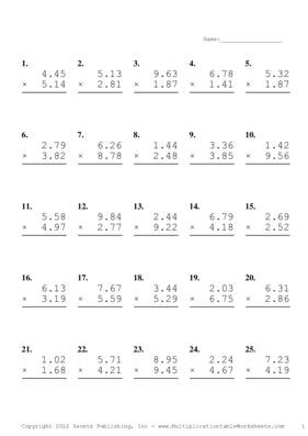 Two Decimal Problem Set U Multiplication Worksheet