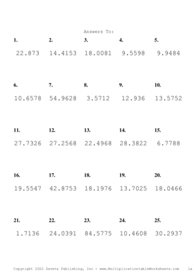 Two Decimal Problem Set U Answers