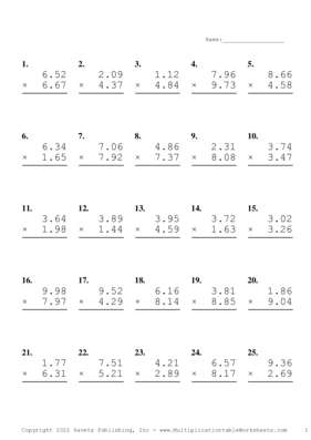 Two Decimal Problem Set W Multiplication Worksheet