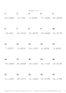 Two Decimal Problem Set W Answers