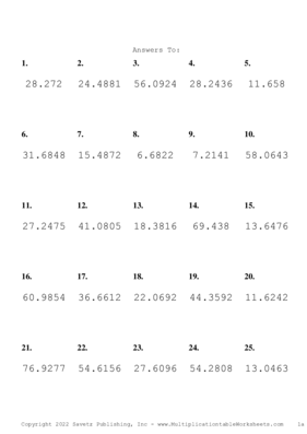 Two Decimal Problem Set X Answers