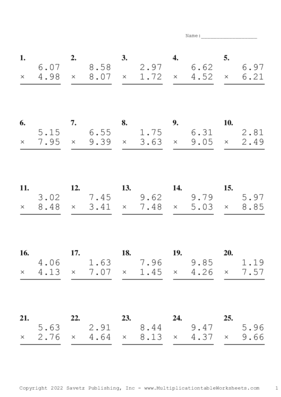 Two Decimal Problem Set Y Multiplication Worksheet