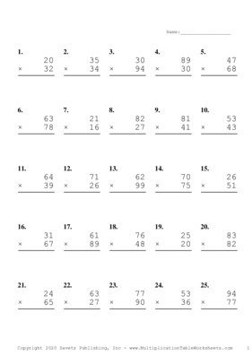 2nd to 4th Grade Collection Multiplication Worksheet