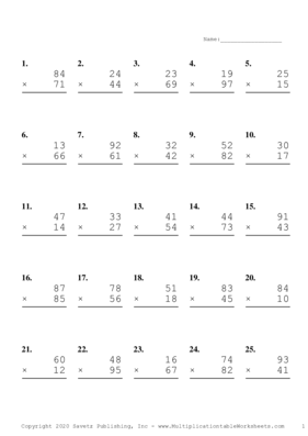 Double Digits Problem Set A Multiplication Worksheet