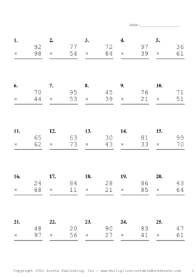 Double Digits Problem Set AA Multiplication Worksheet