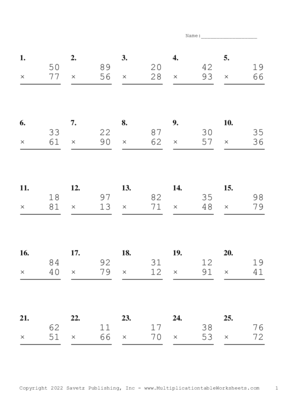 Double Digits Problem Set AB Multiplication Worksheet