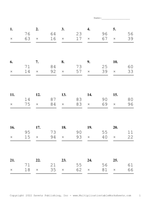 Double Digits Problem Set AC Multiplication Worksheet