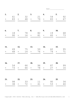 Double Digits Problem Set AD Multiplication Worksheet