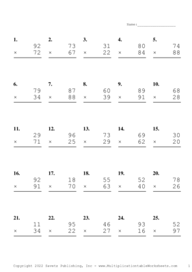 Double Digits Problem Set AE Multiplication Worksheet