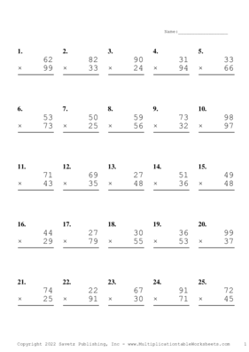 Double Digits Problem Set AF Multiplication Worksheet