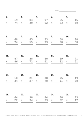 Double Digits Problem Set AI Multiplication Worksheet