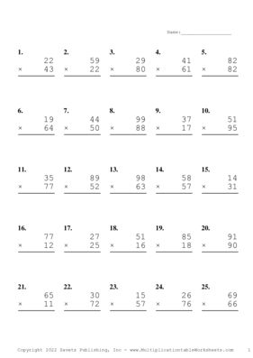 Double Digits Problem Set AJ Multiplication Worksheet