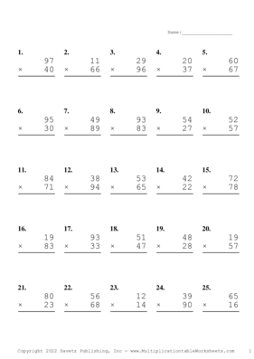 Double Digits Problem Set AK Multiplication Worksheet