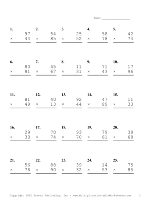 Double Digits Problem Set AL Multiplication Worksheet