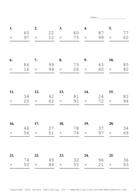 Double Digits Problem Set AM Multiplication Worksheet